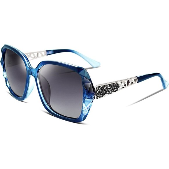 Women's Fashion Sparkling Crystal Square Sunglasses Composite Shiny Frame Design - Picture 1 of 8